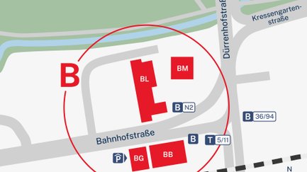 Lageplan zum Standort B in der Bahnhofstraße (90402 Nürnberg)
